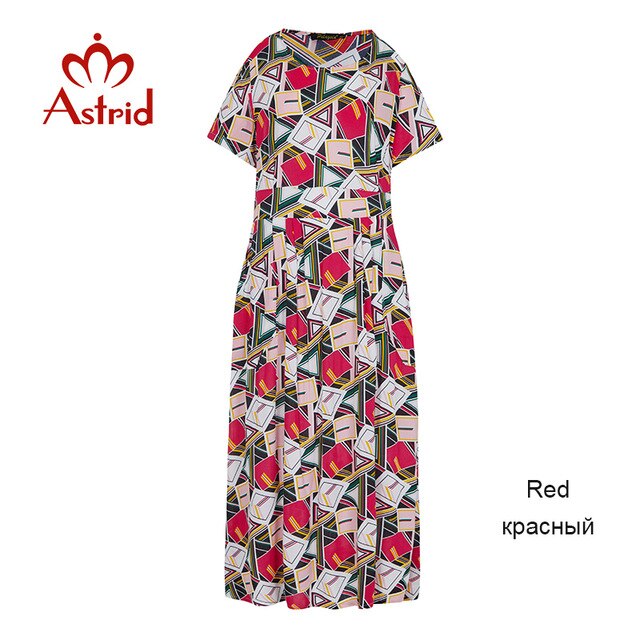 Astrid 2020 spring summer dresses print Elastic waist cotton O-Neck long Vintage dress short sleeve Women's Clothing F5188-16
