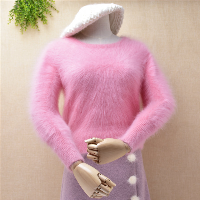 Pink New genuine mink cashmere sweater women 100% cashmere pullover o-neck slim S size women clothing spring winter