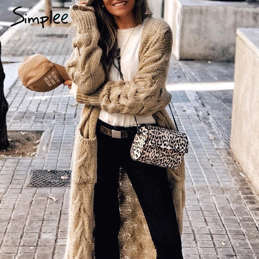 Simplee Winter mohair long cardigan knitted sweater women Long sleeve female jumper cardigan Casual streetwear pull femme 2019