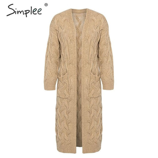Simplee Winter mohair long cardigan knitted sweater women Long sleeve female jumper cardigan Casual streetwear pull femme 2019