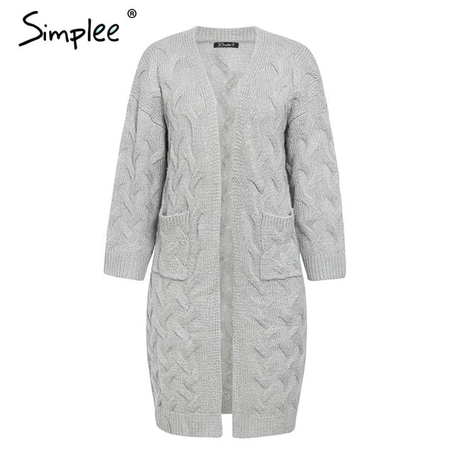 Simplee Winter mohair long cardigan knitted sweater women Long sleeve female jumper cardigan Casual streetwear pull femme 2019