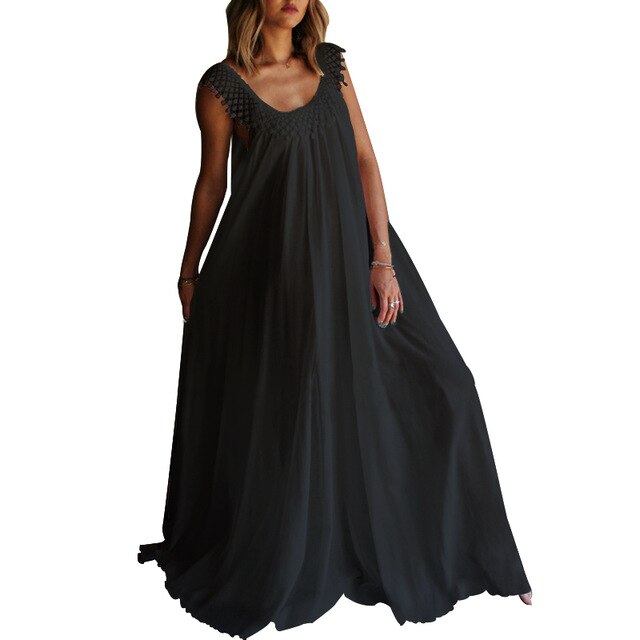 2020 Fashion ZANZEA Women Sleeveless Lace Patchwork Long Maxi Dress Ladies Sexy Summer Sundress Beach Party Robe Whte Dresses