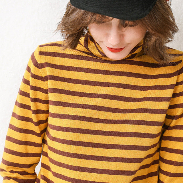Duckwaver Striped Turtleneck Pullover Women 2020 Winter Thick Sweater Red Korean Ladies Knitted Sweater Black Top Pull Femme