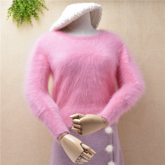 Pink New genuine mink cashmere sweater women 100% cashmere pullover o-neck slim S size women clothing spring winter